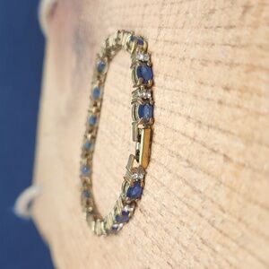 Vintage Avon Tennis‎ Bracelet Blue Rhinestones Gold
